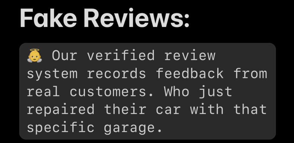 Ungenuine reviews car repair garages